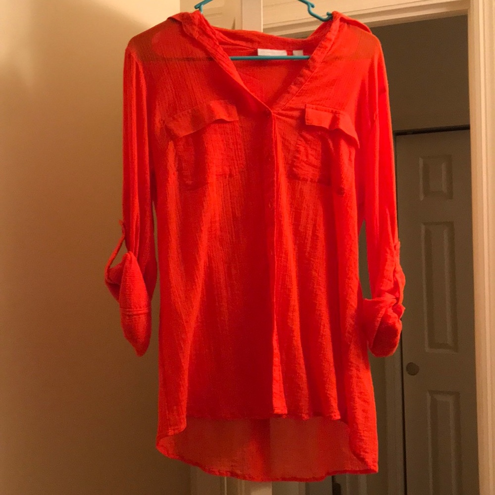 New York & Company Orange button down semi-sheer